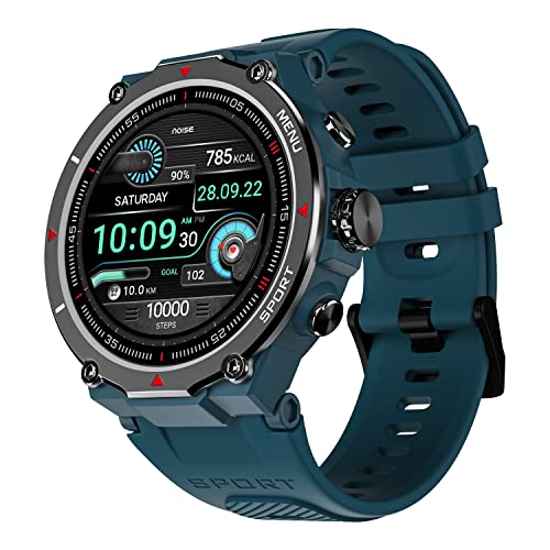 NoiseFit Force Rugged Round Dial Bluetooth Calling Smart Watch with 1.32" HD screen, Functional Crown, 550 NITS, 7 days battery, AI Voice Assistance, 200+ Watch Faces, Heart Rate Tracker- (Teal Green)