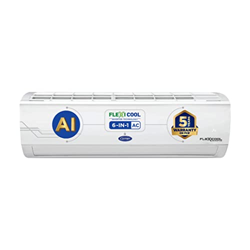 Carrier 1.5 Ton 5 Star AI Flexicool Inverter Split AC (Copper, Convertible 6-in-1 Cooling,Dual Filtration with HD & PM 2.5 Filter, Auto Cleanser, 2023 Model,ESTER Exi -CAI18ES5R33F0,White)
