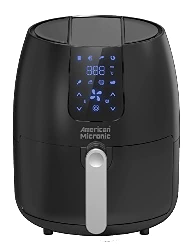 American Micronic AMI-AF1-35CLDx-Digital Turbo-Tunnel Fresh Air Technology Air Fryer - 5 Litre with 3.5 Litre Basket, 8 Preset Menus, 1500W Power, 200C Temperature, and a 30 Minute Timer for Frying, Grilling, Roasting, and Baking - Black