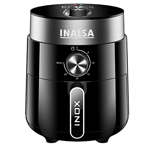 INALSA Air Fryer 2.5 L Inox-1200W with Power & Heating Light Indicator And 30min Timer with Bell Ring|Free Recipe book, 2 Year Warranty(Black)