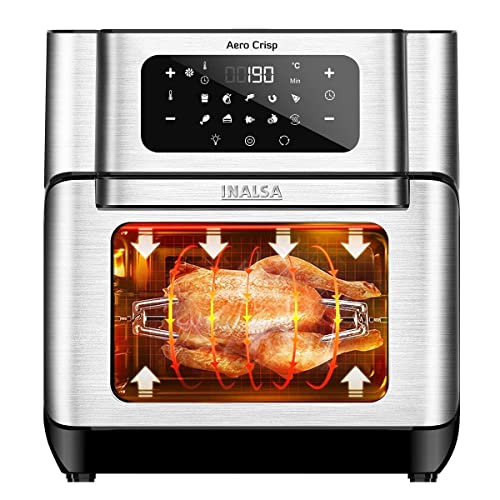 INALSA Air Fryer Oven Aero Crisp with 12L Capacity | Digital Display and Stainless Steel |10 Preset Program | Rotisserie Function and 1500 Watt |Free Recipe book|2 Year Warranty(Black)