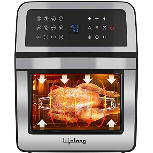 Lifelong Digital Air Fryer Toaster Oven 12L| Premium 1800-Watt Oven with 7-in-1 Functions| Large Capacity Air Fryer with 60-Minute Timer/Auto-Shutoff| Stainless Steel| 12 Preset Menu (2 Years Warranty)