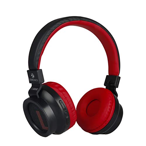 Zebronics Zeb-Bang Foldable Wireless BT Headphone Comes with 40mm Drivers, AUX Connectivity, Call Function, 16Hrs* Playback time & Supports Voice Assistant (Red)