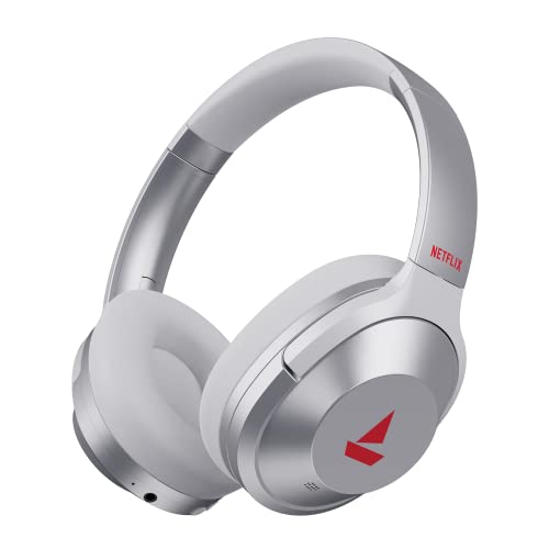 boAt Nirvana 751 ANC Netflix Stream Edition Hybrid Active Noise Cancelling Bluetooth Over Ear Headphones with Up to 65H Playtime, ASAP Charge, Ambient Sound Mode, Immersive Sound, Carry Pouch(Silver)