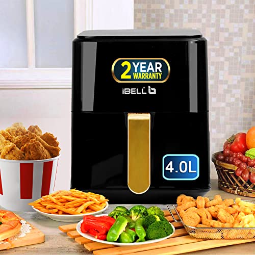 iBELL AF400M Air Fryer 4L, 1400W, Full Touch Controls with 7 Pre-sets, Timer & Auto Cut-Off Feature (Black)