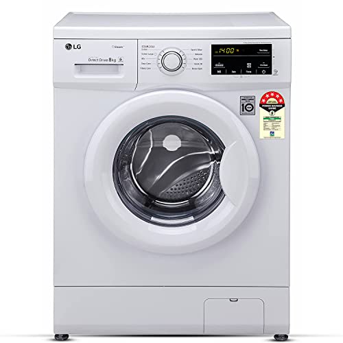 LG 8 Kg 5 Star Inverter Touch Control Fully-Automatic Front Load Washing Machine with In-Built Heater (FHM1408BDW, White, 6 Motion Direct Drive, 1400 RPM & Steam)