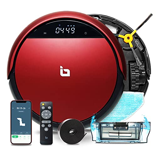 IBELL Robot Vacuum Cleaner ( Red ), Upgraded, Super-Thin, Sweep & Mop, Automatic Self-Charging , Daily Schedule Cleaning, Ideal for Pet Hair,Hard Floor and Low Pile Carpet - 1 Year Warranty