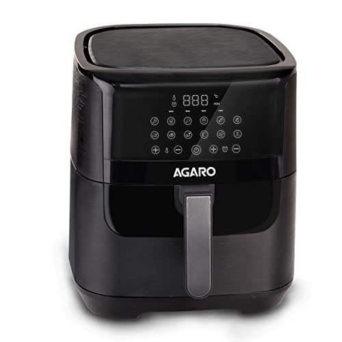 AGARO Elegant Air Fryer, 6.5L, 12 Preset Cooking Modes, 360 Degrees Air Circulation With Variable Temperature Settings, Stainless Steel Body, 1800W, Black