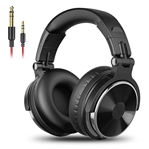 OneOdio Over Ear Headphone Studio Wired Bass Headsets with 50mm Driver, Foldable Lightweight Headphones with Shareport and Mic for DJ Monitoring Mixing Guitar PC TV