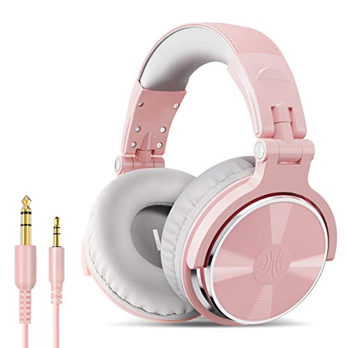 OneOdio Pro-10 Over Ear Headphone, Wired DJ Bass Headsets with 50mm Driver, Foldable Lightweight Hi-res Headphones with Shareport and Mic for Recording Monitoring Podcast Guitar PC TV(Baby Pink)