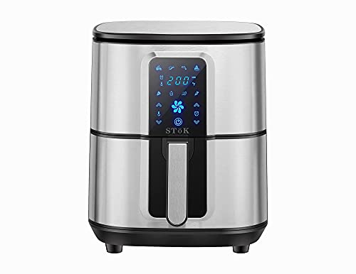 Stok Air Fryer Max LED Digital Touchscreen with 8 Presets, 6.5 Liter 1800-Watts Electric Fryer Oven & Oil-Less Cooker for Roasting (29 Recipes in one Book and Metal Grill Free in Box Package) Black