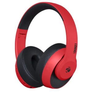 ZEBRONICS Zeb-DUKE1 Bluetooth 5.0 Wireless Over Ear Headphones With Mic, with AUX Port, Call Function, Voice Assistant Support, 34Hr* Battery Backup, Dual Pairing, Media/Volume Control(Black with Red)