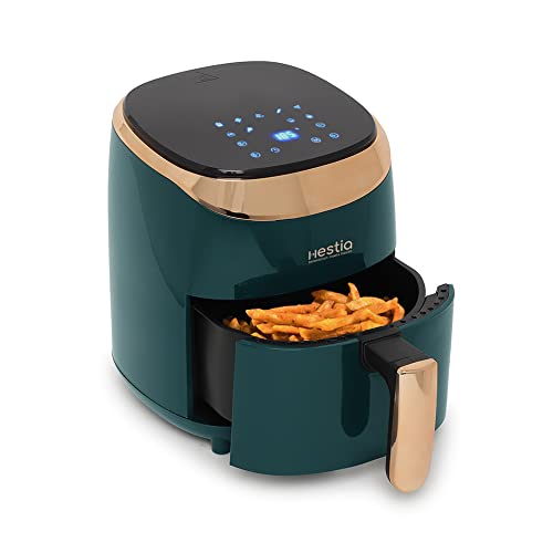 Hestia Appliances 4L Air Fryer, Uses 95% Less Oil, Air Fry Grill Roast Bake Reheat, 1200W, SmartCrisp Technology, 9 Presets for Indian Cooking, 15 Recipes, User Manual, Dark Green