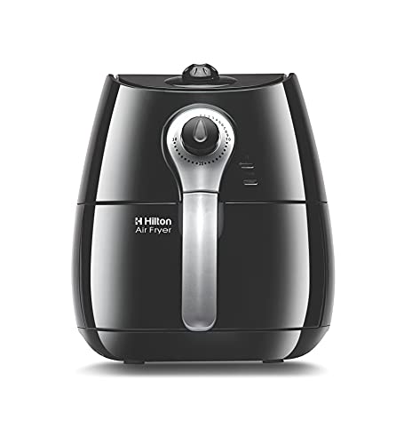 Hilton 3.5 Liters 1400 Watts Air Fryer, Faster Pre-Heat, No-Oil Frying, Fast Healthy Evenly Cooked Meal Every Time, Dishwasher Safe Non Stick Pan for Easy Clean Up Dual Bowl Made in India (Black)