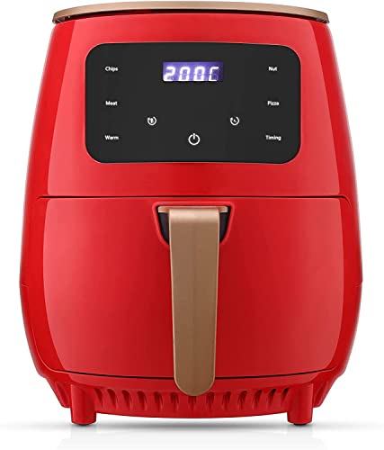 KrissKross Air Fryer 4.5L, 1400W Oil Free Air Fryer Oven with Nonstick Removable Basket, One-Touch Digital Screen, Rapid Air Circulation, 4Presets & Warm & 6Hours Timing, Dishwasher Safe (Red)