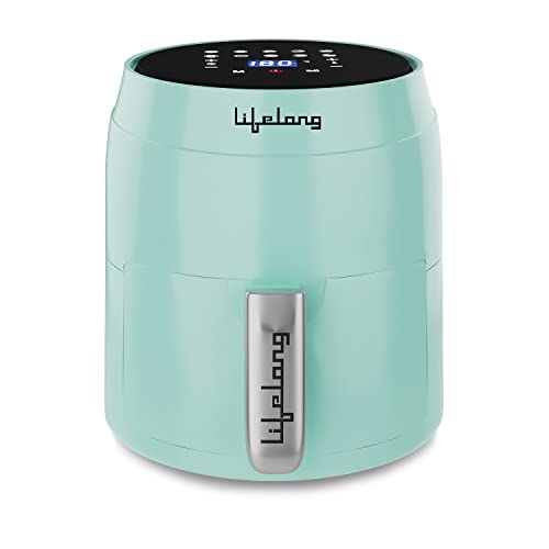 Lifelong LLHFD322 Digital Air Fryer with Touch control| 1400W| 3.5L Cooking Pan Capacity| 6 Pre-set Cooking Modes| Variable Temperature Settings (1 Year Warranty, Blue)