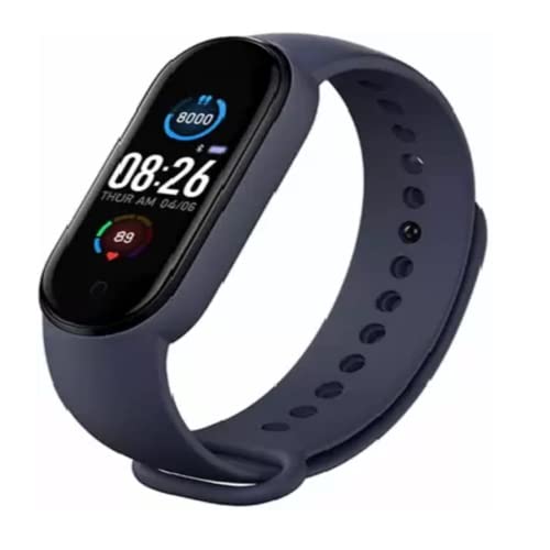 SHOPTOSHOP M5 Smart Band Fitness Tracker Watch with Heart Rate, Activity Tracker Water Resistant Body Functions Like Steps Counter, Calorie Counter, Heart Rate Monitor LED Touchscreen (Dark Blue)
