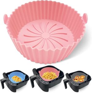 Retailio Air Fryer Reusable Silicone Pot, 6.8 inch Non-Stick Silicone Air Fryer Liners with Ear Handles, Air Fryer Accessories, Round Air Fryer Oven Pot Foodgrade Silicone Heat Resistant (Pink)