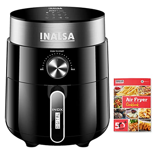 INALSA Air Fryer Digital Inox 2.5L- 1200W with 8 pre-set menu programs Technology|Touch control panel with Digital Display| Functions,Timer and Temperature Selector|Free Recipe book|2 Year Warranty