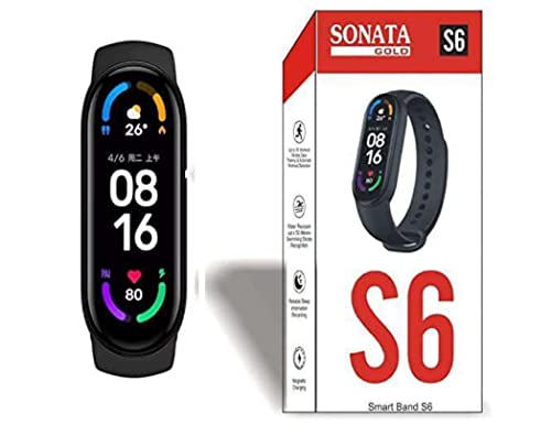 SONATA GOLD Smart Band Wireless Sweatproof Fitness Band S6 | Activity Tracker| Blood Pressure| Heart Rate Sensor | Step Tracking All Android Device & iOS Device (Smart Band-2)