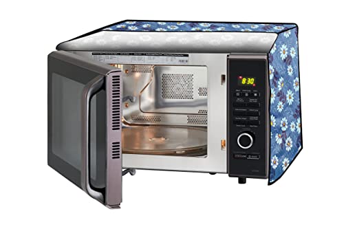 Stylista PVC Microwave Oven Cover for Samsung 28 L Convection MC28H5025VK, Floral Pattern Blueish Grey