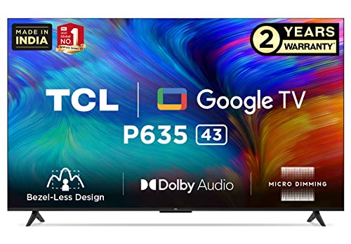 TCL 108 cm (43 inches) Bezel-Less Series 4K Ultra HD Smart LED Google TV 43P635 (Black)