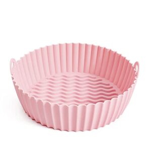 Trexee Air Fryer Silicone Baking Tray with Handles/Reusable 6.5 Inch, 17 Cm Air Fryer Silicone Liners Round Food Safe Non Stick/Air Fryer Basket Oven Accessories (Pack of 1, Pink)