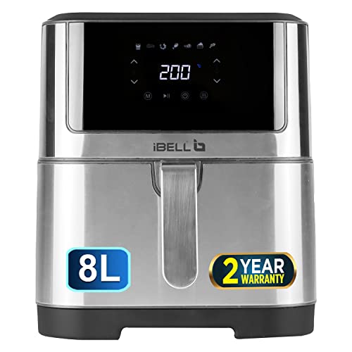 iBELL AF80M Air Fryer 8 Litre 1800W Digital with 7 Cooking Presets, Smart Rapid Air Technology, Timer Function with Automatic Switch-off & Fully Adjustable Temperature Control (Black)