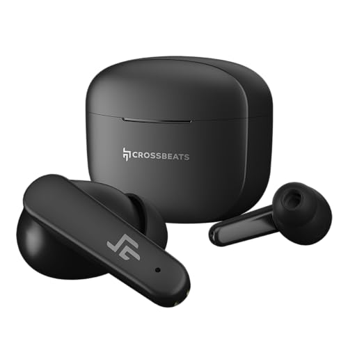 CrossBeats Neopods 300 TWS in Ear Earbuds with Gaming Mode, 40 Hours of Playtime, Quad mic ENC,13mm Drivers Bluetooth Wireless Earphones, Type c Fast Charging, IPX4 Water Resistance- Black