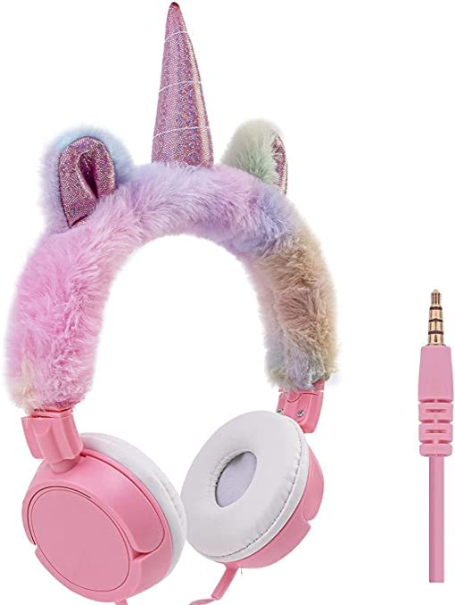 GRANTH ENTERPRISE Unicorn Headset for Girls Kids Headphones Gift, Adjustable Wired Earphones 3.5mm Stereo Tangle-Free for Kids