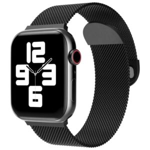 Sounce Metal Stainless Steel Bands Compatible with Watch Bands, Loop Magnetic Milanese Mesh Strap for iWatch Series 8 7 6 5 4 3 2 SE [Watch NOT Included] (38MM 40MM / 41MM Ultra) Black