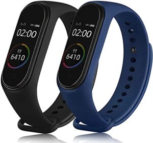 Sounce Premium Silicone Adjustable Watch Band Waterproof, Durable, Comfortable, Sporty Strap Replacement Lightweight for Xiaomi Mi Band 5/ Mi Band 6 (Not Compatible For Mi Band 1/2/3/4)-(Black & Blue)