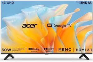 Acer 109 cm (43 inches) Advanced I Series 4K Ultra HD Smart LED Google TV AR43GR2851UDFL (Black)