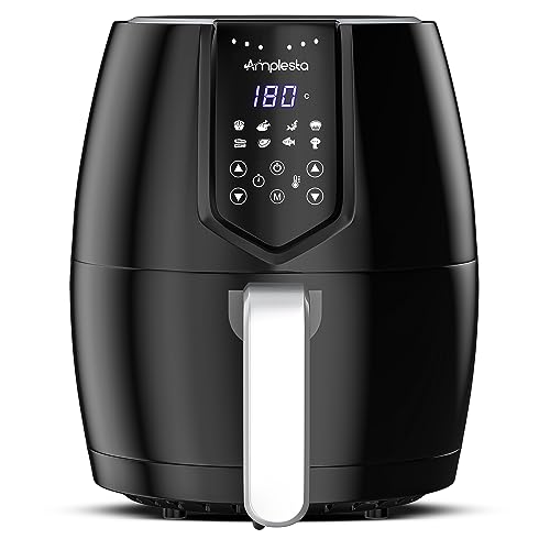 Amplesta 5 Litre Digital Air fryer | 4 in 1 Appliance with 8 Preset Menu - Air fry, Grill, Toast, Roast & Bake | Soft Touch panel | Low fat, Oil Free Cooking | Dishwasher safe | 1500W, Black