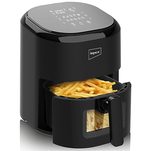 Impex 10-in-1 Air Fryer 4.5 L Smart Fry DS45, Transparent Window 1200 W, 80% Less Oil, Instant Electric Air Fryer, Auto Cut Off, Fry, Grill, Roast, Steam, and Bake 2 Years Warranty (Black) (Black)