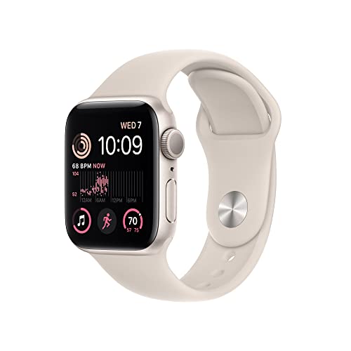 Apple Watch SE (2nd Gen) [GPS 40 mm] Smart Watch w/Starlight Aluminium Case & Starllight Sport Band. Fitness & Sleep Tracker, Crash Detection, Heart Rate Monitor, Retina Display, Water Resistant