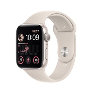Apple Watch SE (2nd Gen) [GPS 44 mm] Smart Watch w/Starlight Aluminium Case & Starllight Sport Band. Fitness & Sleep Tracker, Crash Detection, Heart Rate Monitor, Retina Display, Water Resistant
