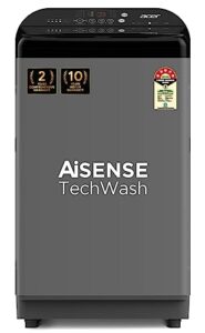 Acer 7.5 Kg Halo Wash Series Fully-Automatic Top Load Washing Machine (AiSense, HelixFlow Pulsator, Pro-Foam Tub, 5 Star Energy Rating, CareTec Wash, AR75FATLP1GT, 2023 Model, Grey)
