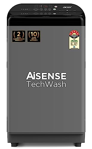 Acer 7.5 Kg Halo Wash Series Fully-Automatic Top Load Washing Machine (AiSense, HelixFlow Pulsator, Pro-Foam Tub, 5 Star Energy Rating, CareTec Wash, AR75FATLP1GT, 2023 Model, Grey)