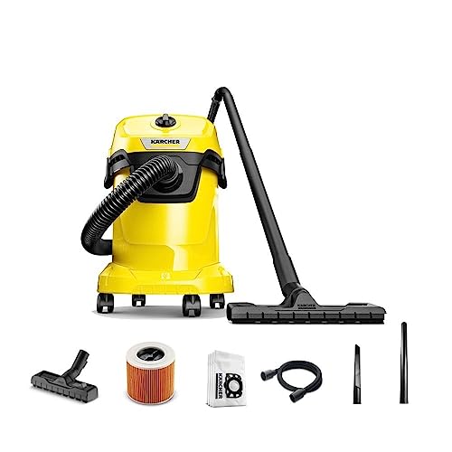 KARCHER Wd 3 V-17/4/20 |17 litres Capacity|Blower Function|4 M Cable with 2 M Suction Hose| Efficient Cleaning Wet and Dry Vacuum Cleaner, Yellow