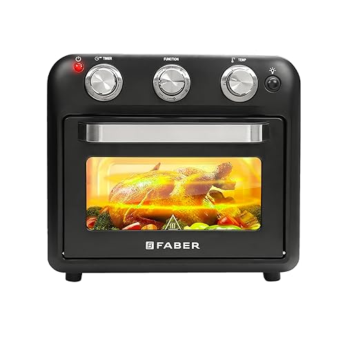 Faber 20L 1500W Air Fryer Oven | Fry,Bake,Roast,Toast,Defrost,Grill,Reheat,Broil | Auto Shut-Off,Ready Bell,Inner Light,Convection | 85% Less Oil,Function,Temperature,Timer Control | 2Y Warranty