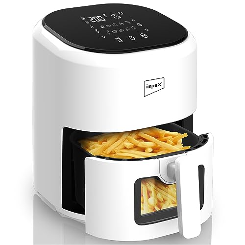 Impex 10-in-1 Digital Air Fryer 4.5 L Smart Fry DS45, Transparent Window 1200 W, 80% Less Oil, Instant Electric Air Fryer, Auto Cut Off, Fry, Grill, Roast, Steam, and Bake 2 Years Warranty (White)