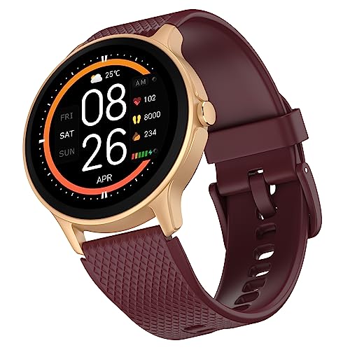 Noise Arc Round Dial Smartwatch with 1.38" Heavy-Duty Display with Custom Watch Faces, Stress Measurement Feature, IP68 Water Resistance, Metallic Finish Smart Watch for Men and Women (Deep Wine)