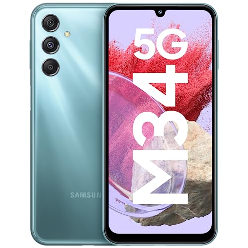 Samsung Galaxy M34 5G (Waterfall Blue, 8GB, 128GB Storage) | 120Hz sAMOLED Display | 50MP Triple No Shake Cam | 6000 mAh Battery | 16GB RAM with RAM Plus | Android 13 | Without Charger