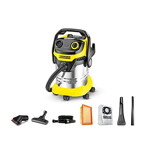 KARCHER Wd5 Premium 13482300,Wet&Dry Vacuum Cleaner with 25 LTR. S.S. Container (Yellow/Black),56 Ounce,Cartridge