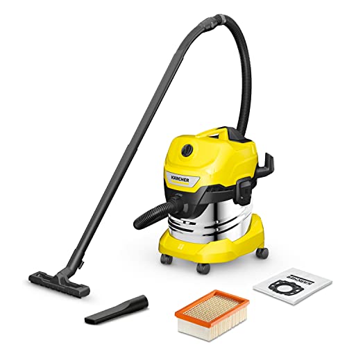 KARCHER WD 4 S V-20/5/22 |20 litres Stainless Steel Container Capacity|Blower Function|5 m Cable with 2.2 m Suction Hose| Efficient Cleaning Wet and Dry Vacuum Cleaner
