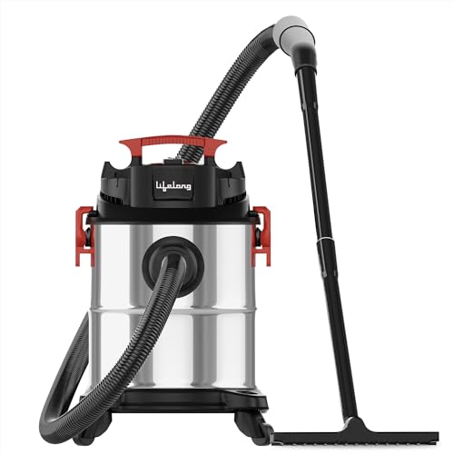 Lifelong Aspire ZX Wet & Dry Vacuum Cleaner, 1200 Watts, 16 kPa Suction Power, 21 litres Tank Capacity for Home Use, Blower Function, Washable 3L Dust Bag, Stainless Steel Body (Black/Red/Steel)